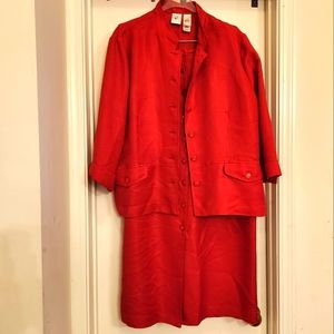 2 piece red skirt set. Button down jacket. Button down skirt. No pockets.